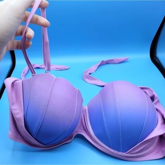 🔥 Purple Blue Ombre Mermaid Shell Plus Sz. Bikini Top 👙 🧜♀️ SHEIN - Picture 6 of 10